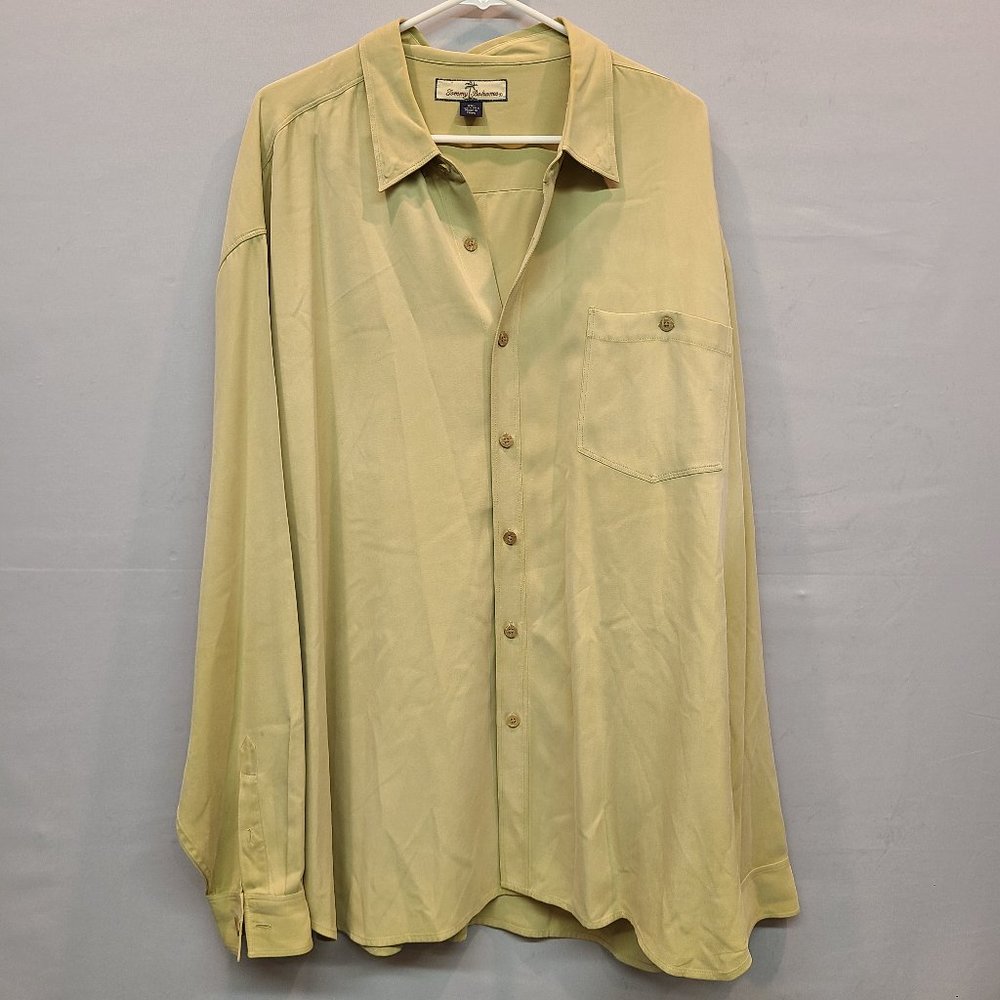 Tommy Bahama Silk Shirt Long Sleeve Button Down Mens XXL Tan